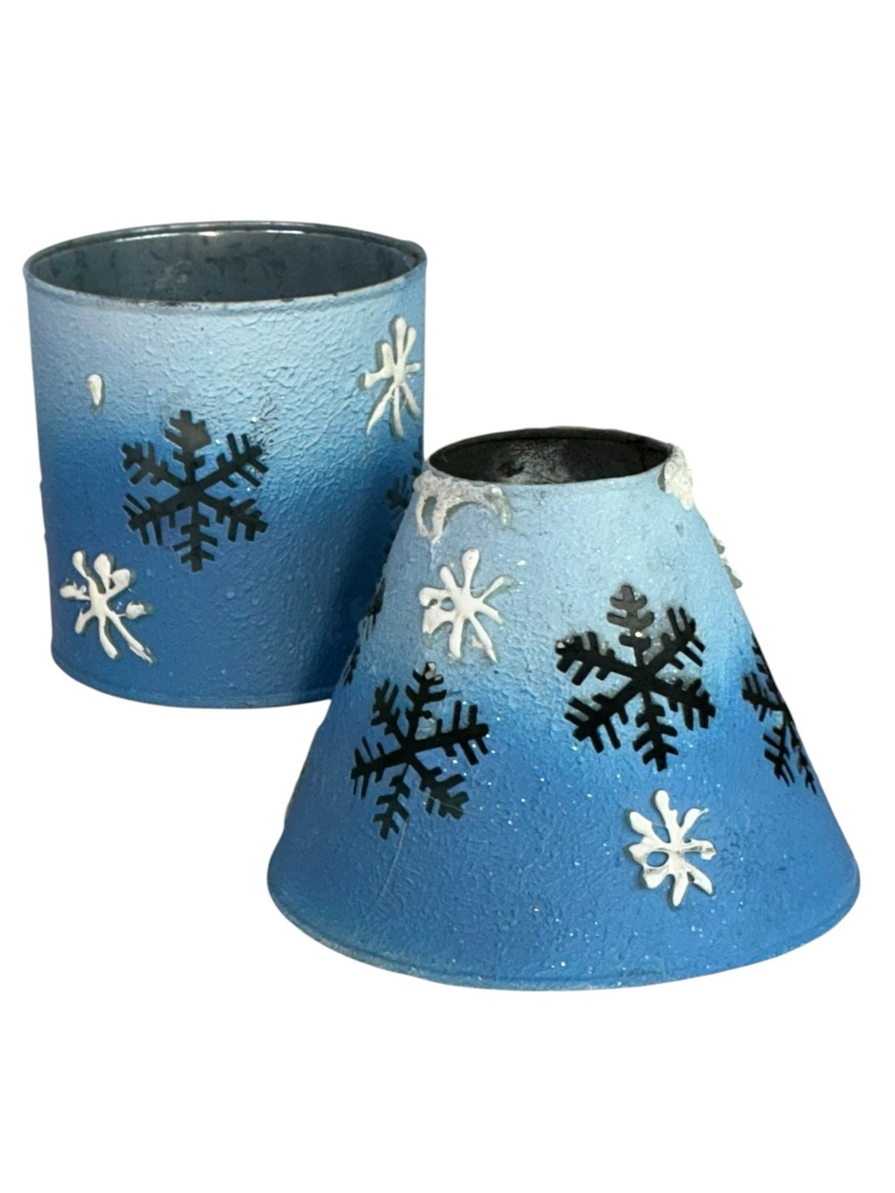 Metal Candle Holder Jar Lamp Shade Winter Holiday Table Decor Blue Vintage 1990 - Picture 2 of 16